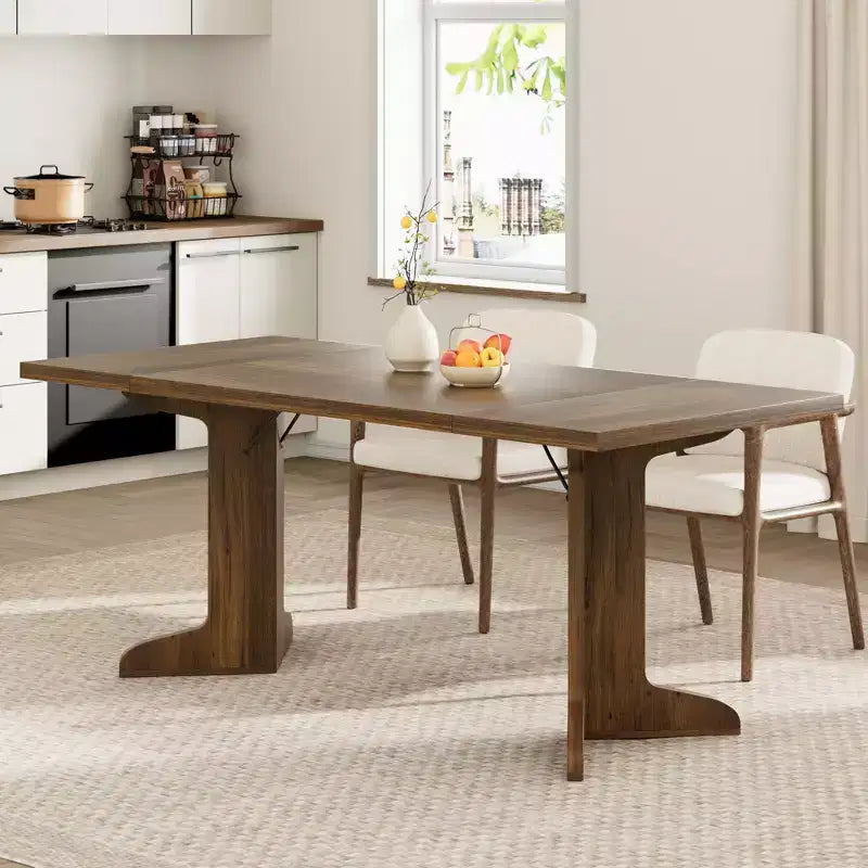 Tavolo da pranzo in legno da 180 cm per 6-8 persone, tavolo da cucina rettangolare moderno stile farmhouse con gambe in legno uniche, piano spesso, struttura robusta, per sala da pranzo