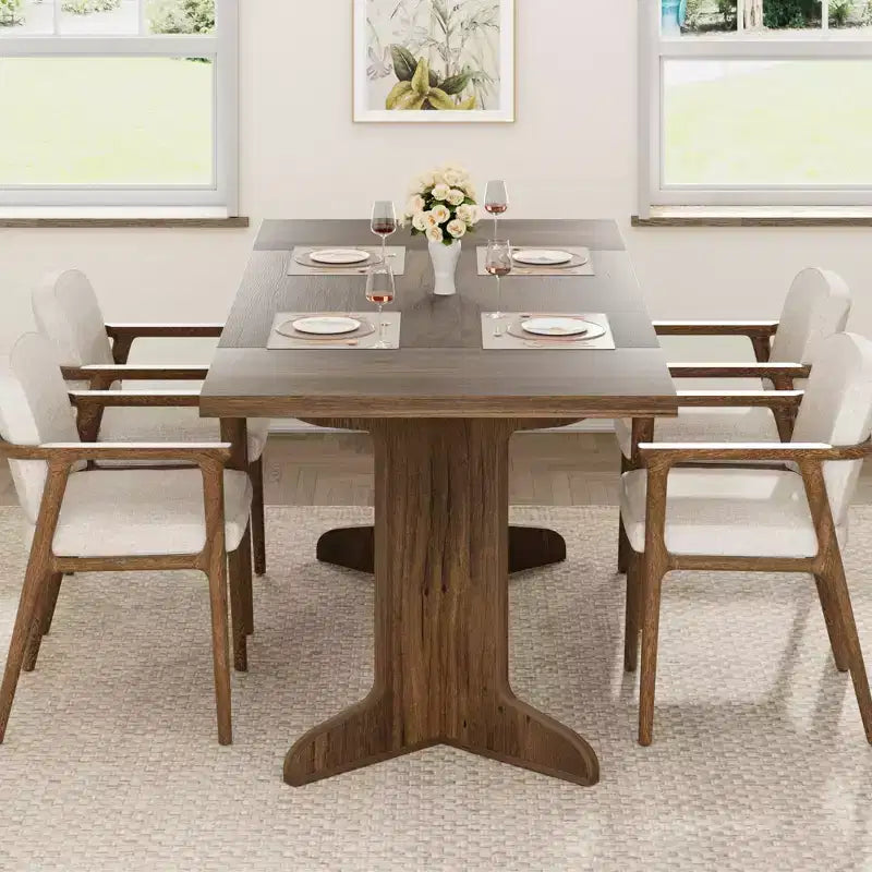 Tavolo da pranzo in legno da 180 cm per 6-8 persone, tavolo da cucina rettangolare moderno stile farmhouse con gambe in legno uniche, piano spesso, struttura robusta, per sala da pranzo