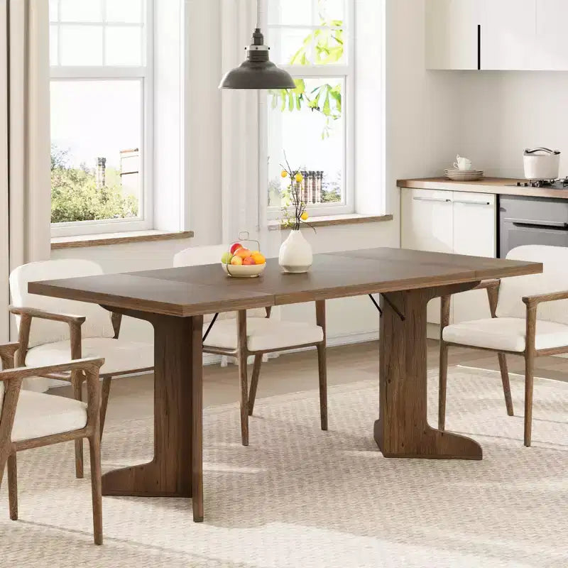 Tavolo da pranzo in legno da 180 cm per 6-8 persone, tavolo da cucina rettangolare moderno stile farmhouse con gambe in legno uniche, piano spesso, struttura robusta, per sala da pranzo