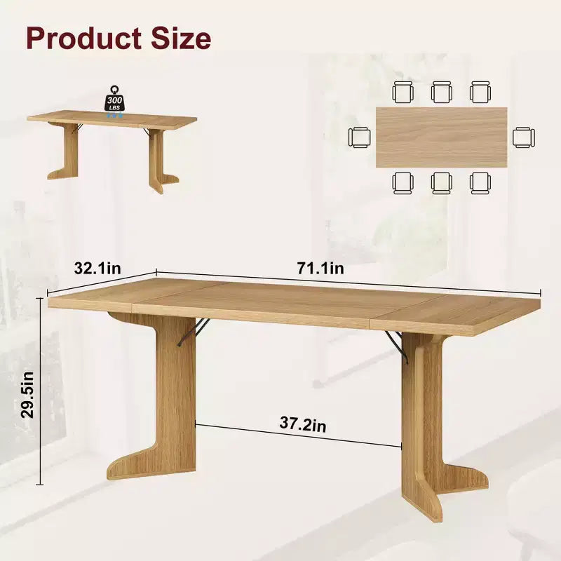 Tavolo da pranzo in legno da 180 cm per 6-8 persone, tavolo da cucina rettangolare moderno stile farmhouse con gambe in legno uniche, piano spesso, struttura robusta, per sala da pranzo