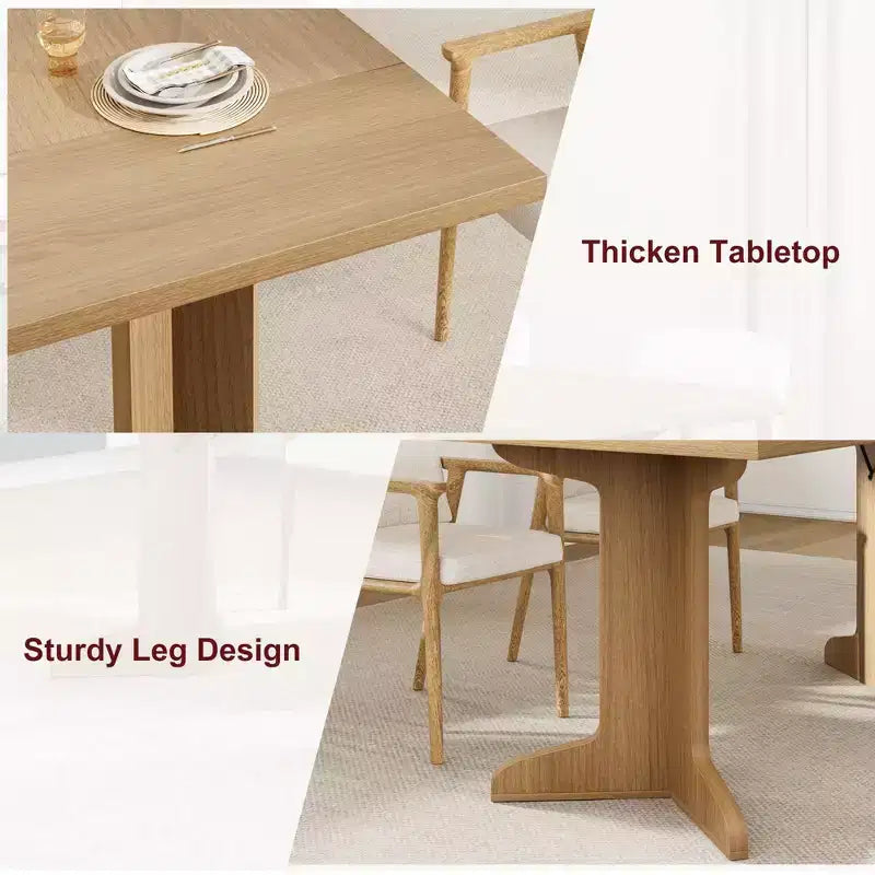 Tavolo da pranzo in legno da 180 cm per 6-8 persone, tavolo da cucina rettangolare moderno stile farmhouse con gambe in legno uniche, piano spesso, struttura robusta, per sala da pranzo