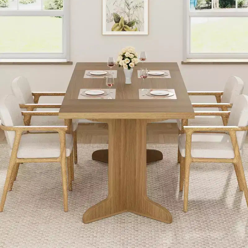 Tavolo da pranzo in legno da 180 cm per 6-8 persone, tavolo da cucina rettangolare moderno stile farmhouse con gambe in legno uniche, piano spesso, struttura robusta, per sala da pranzo