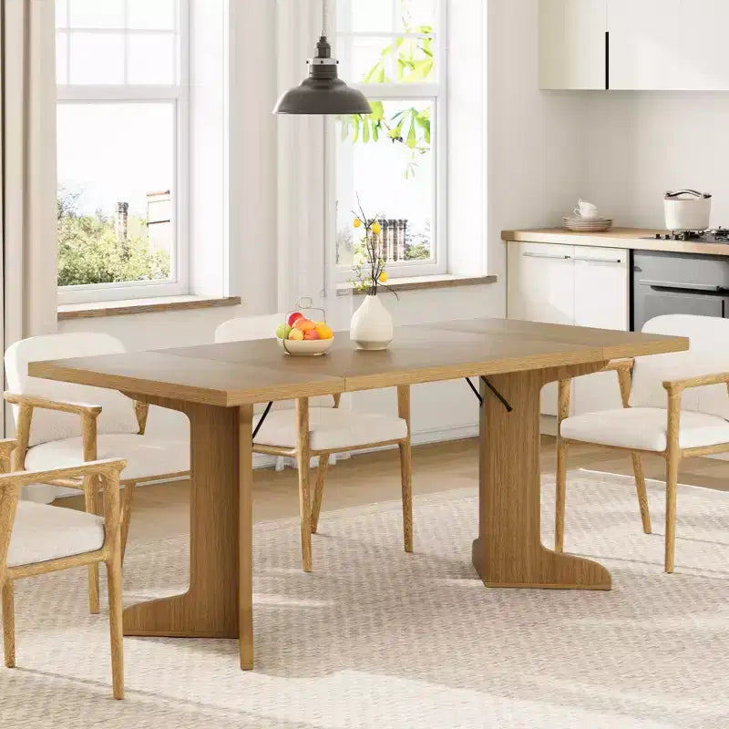 Tavolo da pranzo in legno da 180 cm per 6-8 persone, tavolo da cucina rettangolare moderno stile farmhouse con gambe in legno uniche, piano spesso, struttura robusta, per sala da pranzo