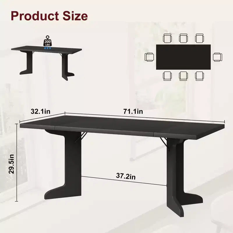 Tavolo da pranzo in legno da 180 cm per 6-8 persone, tavolo da cucina rettangolare moderno stile farmhouse con gambe in legno uniche, piano spesso, struttura robusta, per sala da pranzo