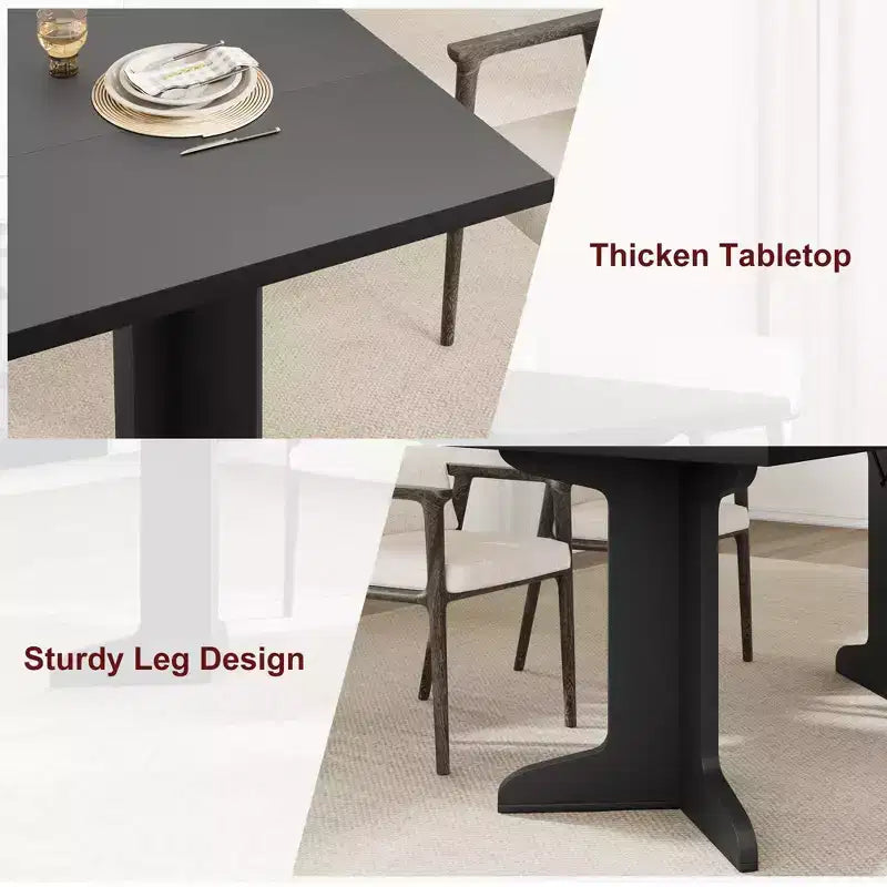 Tavolo da pranzo in legno da 180 cm per 6-8 persone, tavolo da cucina rettangolare moderno stile farmhouse con gambe in legno uniche, piano spesso, struttura robusta, per sala da pranzo