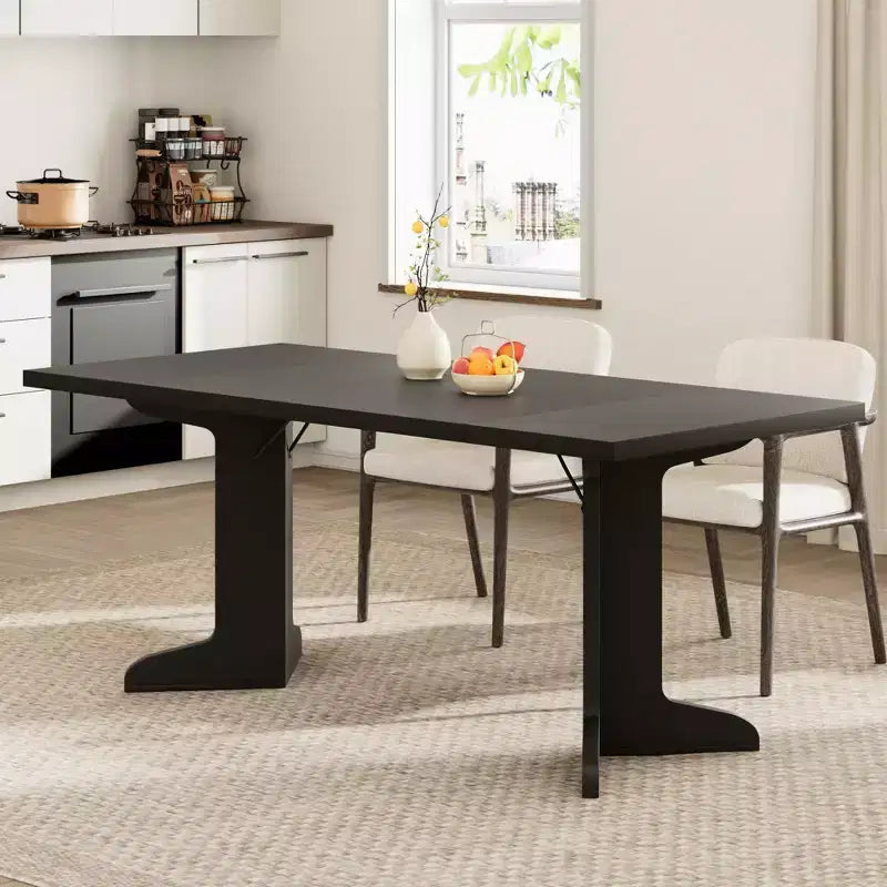 Tavolo da pranzo in legno da 180 cm per 6-8 persone, tavolo da cucina rettangolare moderno stile farmhouse con gambe in legno uniche, piano spesso, struttura robusta, per sala da pranzo