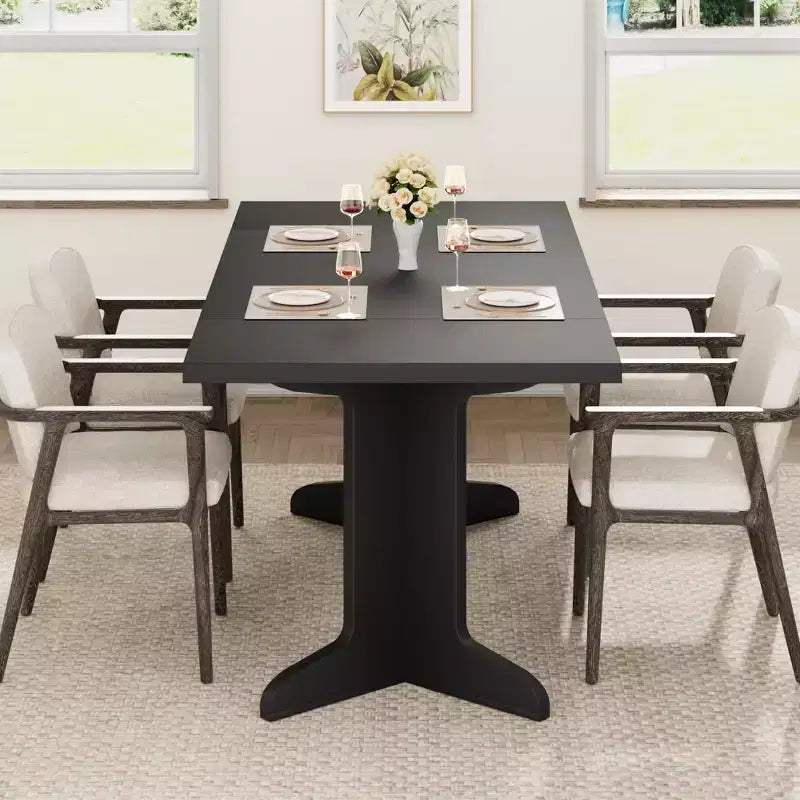 Tavolo da pranzo in legno da 180 cm per 6-8 persone, tavolo da cucina rettangolare moderno stile farmhouse con gambe in legno uniche, piano spesso, struttura robusta, per sala da pranzo