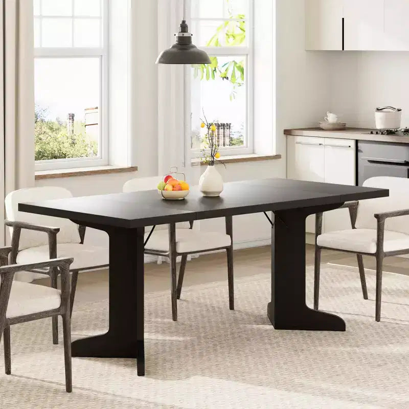 Tavolo da pranzo in legno da 180 cm per 6-8 persone, tavolo da cucina rettangolare moderno stile farmhouse con gambe in legno uniche, piano spesso, struttura robusta, per sala da pranzo