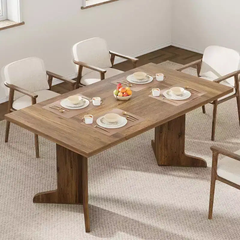 Tavolo da pranzo in legno da 180 cm per 6-8 persone, tavolo da cucina rettangolare moderno stile farmhouse con gambe in legno uniche, piano spesso, struttura robusta, per sala da pranzo