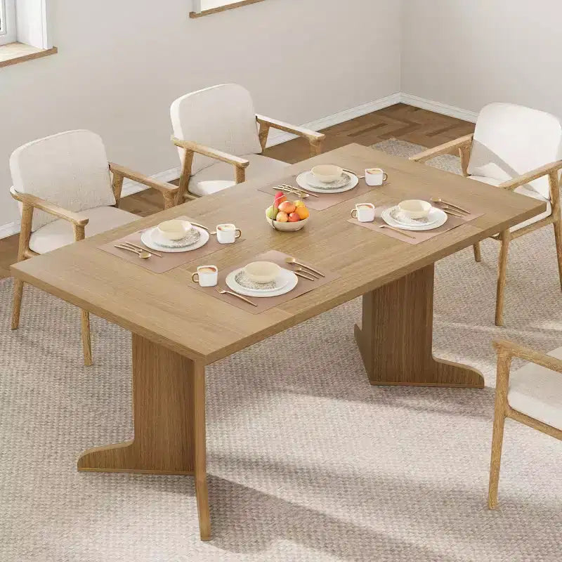 Tavolo da pranzo in legno da 180 cm per 6-8 persone, tavolo da cucina rettangolare moderno stile farmhouse con gambe in legno uniche, piano spesso, struttura robusta, per sala da pranzo