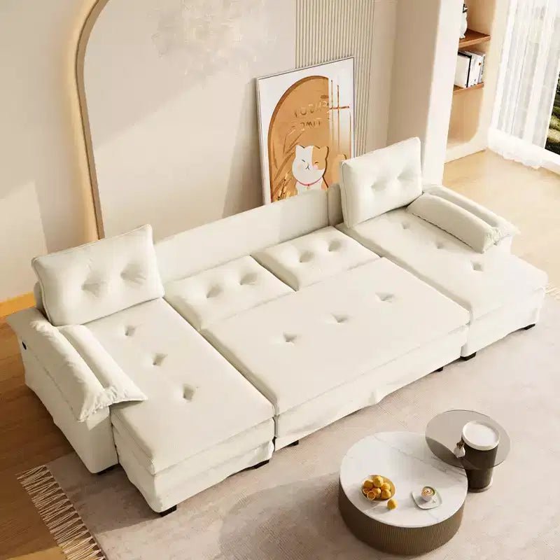 GDFStudio Yuna Divano Letto Moderno a U in Ferro e Legno, Rivestito in Ciniglia, con Letto Estraibile e Porte USB