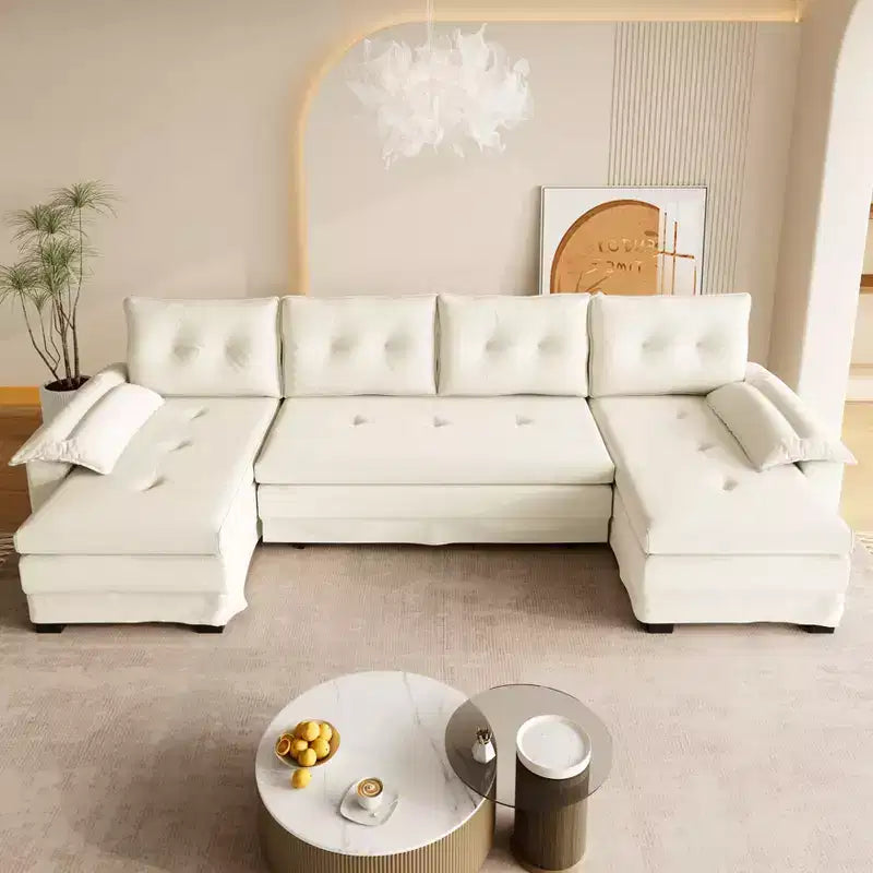 GDFStudio Yuna Divano Letto Moderno a U in Ferro e Legno, Rivestito in Ciniglia, con Letto Estraibile e Porte USB