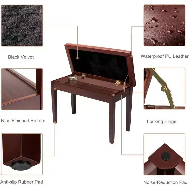 Pulsante marrone - Sgabello per pianoforte con contenitore