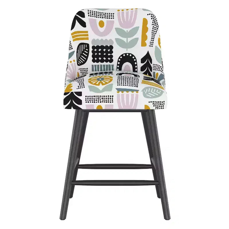Sgabello Sherrie da bancone altezza media con motivi botanici Helsinki Block Lavender: Moderno quadrato imbottito, struttura in legno di gomma