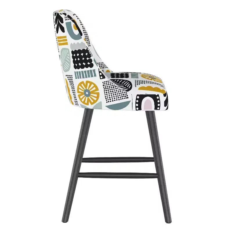 Sgabello Sherrie da bancone altezza media con motivi botanici Helsinki Block Lavender: Moderno quadrato imbottito, struttura in legno di gomma