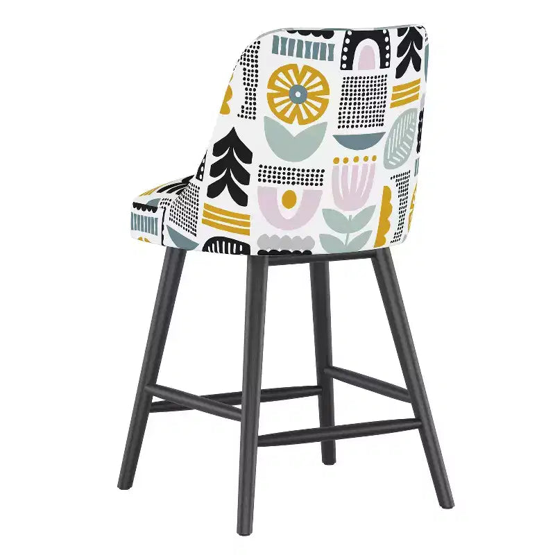 Sgabello Sherrie da bancone altezza media con motivi botanici Helsinki Block Lavender: Moderno quadrato imbottito, struttura in legno di gomma