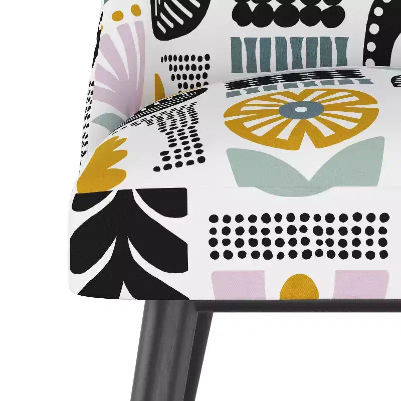 Sgabello Sherrie da bancone altezza media con motivi botanici Helsinki Block Lavender: Moderno quadrato imbottito, struttura in legno di gomma