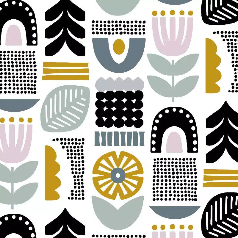 Sgabello Sherrie da bancone altezza media con motivi botanici Helsinki Block Lavender: Moderno quadrato imbottito, struttura in legno di gomma