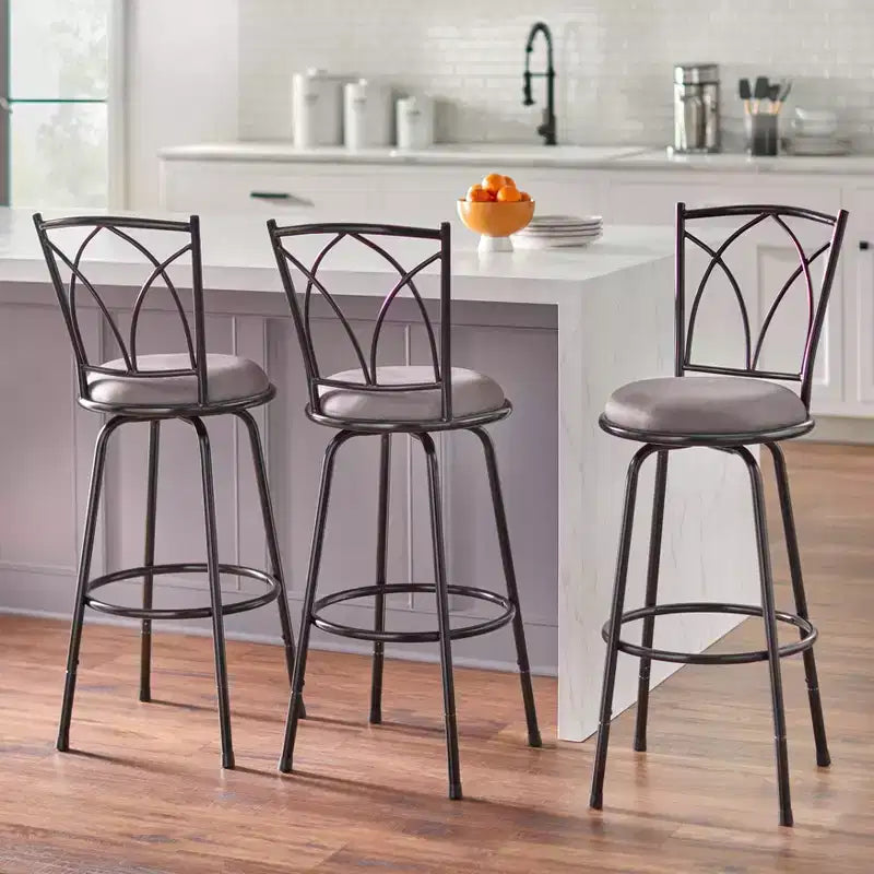 Set di 3 sgabelli da bar Delta regolabili in altezza con girello nero/grigio: girevole, struttura in metallo, microfibra