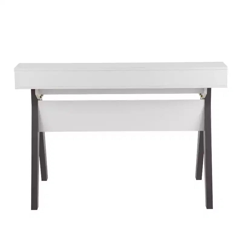 Scrivania per Computer Contemporanea Wishbone, Legno Grigio/Bianco:: Workstation da Ufficio Moderno di Metà Secolo con Cassetto Portaoggetti e Mensola