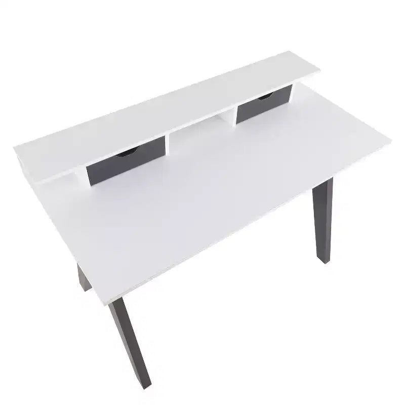 Scrivania per Computer Contemporanea Wishbone, Legno Grigio/Bianco:: Workstation da Ufficio Moderno di Metà Secolo con Cassetto Portaoggetti e Mensola