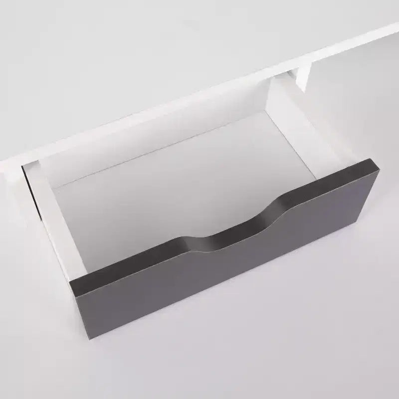 Scrivania per Computer Contemporanea Wishbone, Legno Grigio/Bianco:: Workstation da Ufficio Moderno di Metà Secolo con Cassetto Portaoggetti e Mensola
