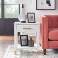 Tavolino Laterale Bianco: Stile Moderno Mid-Century con Cassetto Contenitore e Ripiano Inferiore