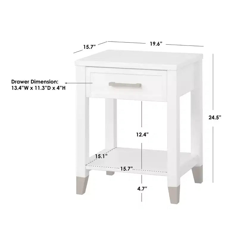 Tavolino Rena Bianco: Stile Moderno Mid-Century con Cassetto Contenitore e Ripiano Inferiore