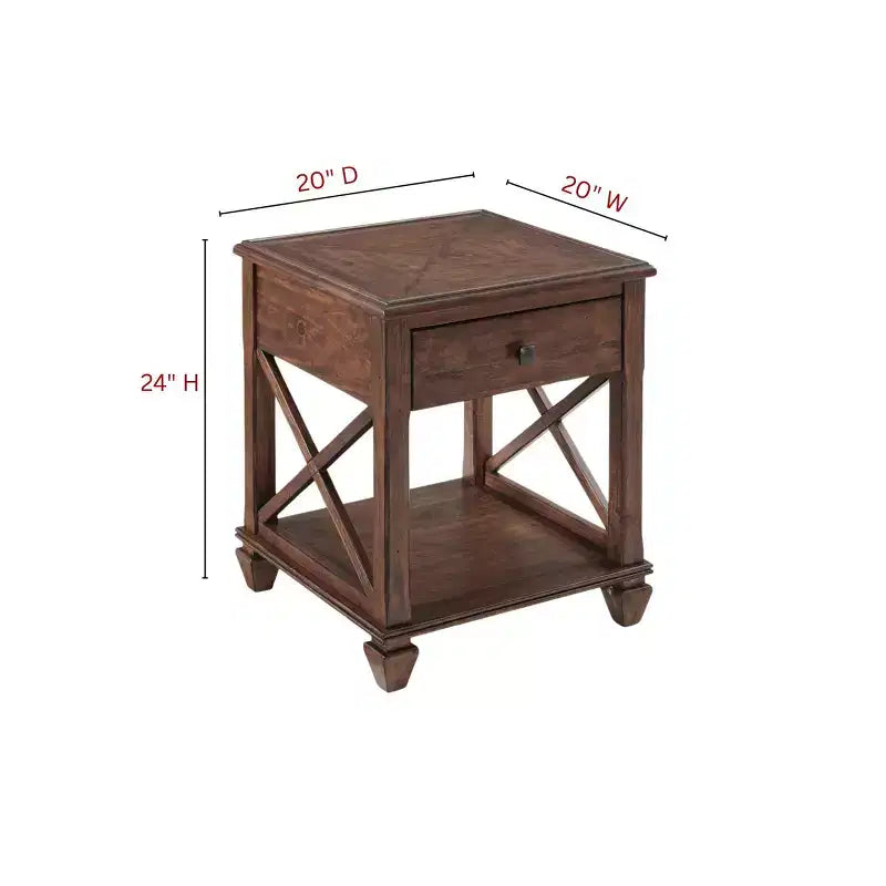Tavolino in legno Bridgton Square con cassetto da 21" - Ciliegio