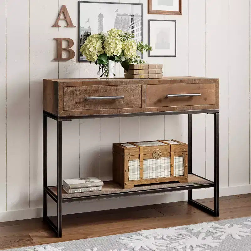 Morris Console Table Marrone - : Finitura anticata moderna, larghezza 36", forma rettangolare per ingresso, struttura in legno