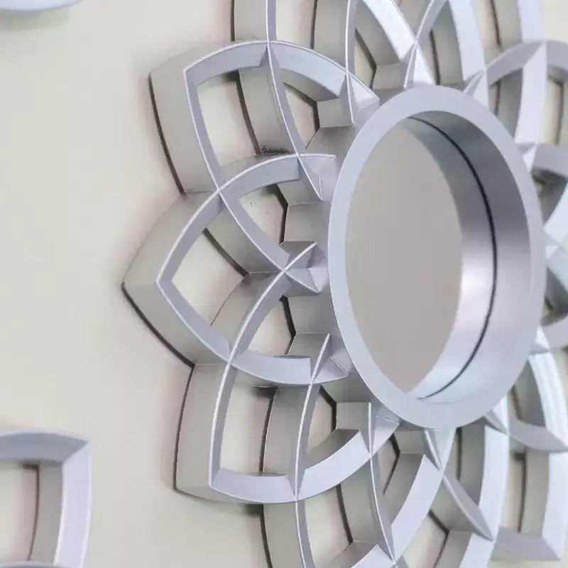 Set di 3 specchi floreali a forma di arco, argento opaco, decorazione da parete 10